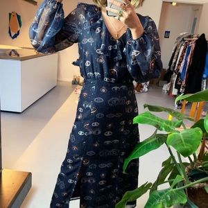 NWT Never fully dressed navy metallic iris dress 8